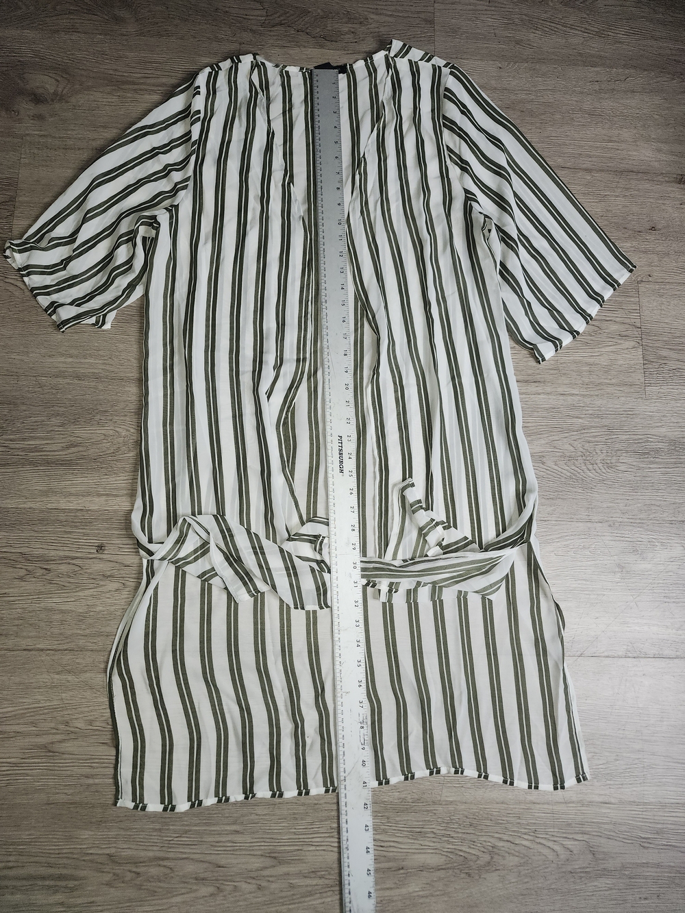 L❤️ve Cameron Striped Lightweight Longline Duster - Olive & White - Picture 2 of 4